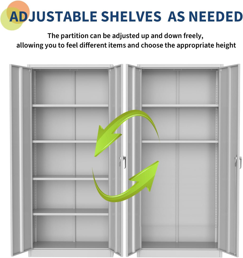 GarveeHome Storage Metal Cabinet 71' with Doors and Shelves Adjustable Adjustable Feet and Lock Tall Storage Cabinet for Pantry Garage Craft Bedroom Office