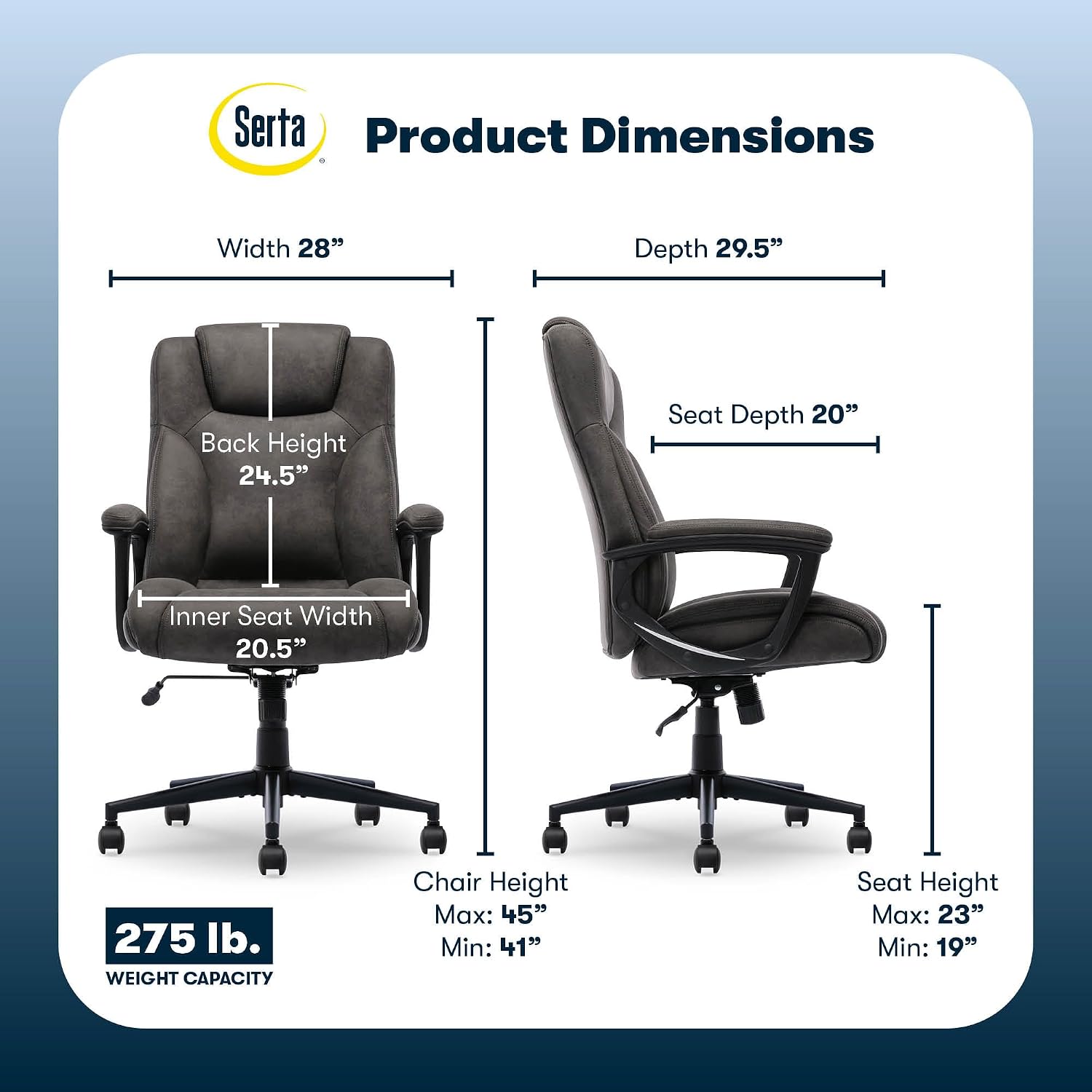 Serta Comfort Eco Office Chair, Ergonomic Mid-Back with Lumbar Support, Semi-Plush Seat Cushion and Layered Body Pillows, Padded Armrests, Metal Swivel Base, Soft Velvet Fabric, Brown