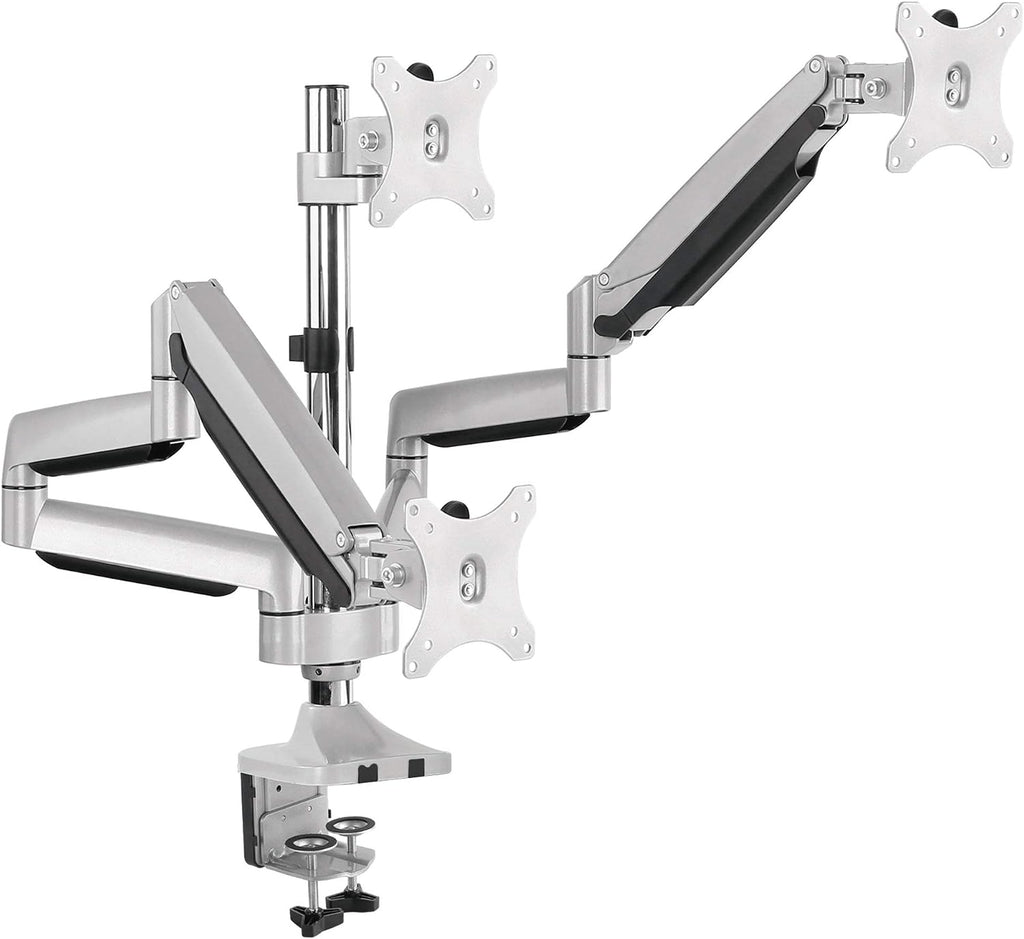 SIIG Triple Monitor Desk Mount-13 to 32',Silver,Premium Gas Spring,for Flat Panel/Curved Monitor,Fully Adjustable, 3 Display(s),Load Bearing 15.4 lbs max Each,VESA 75 x 75, 100 x 100 CE-MT3611-S1