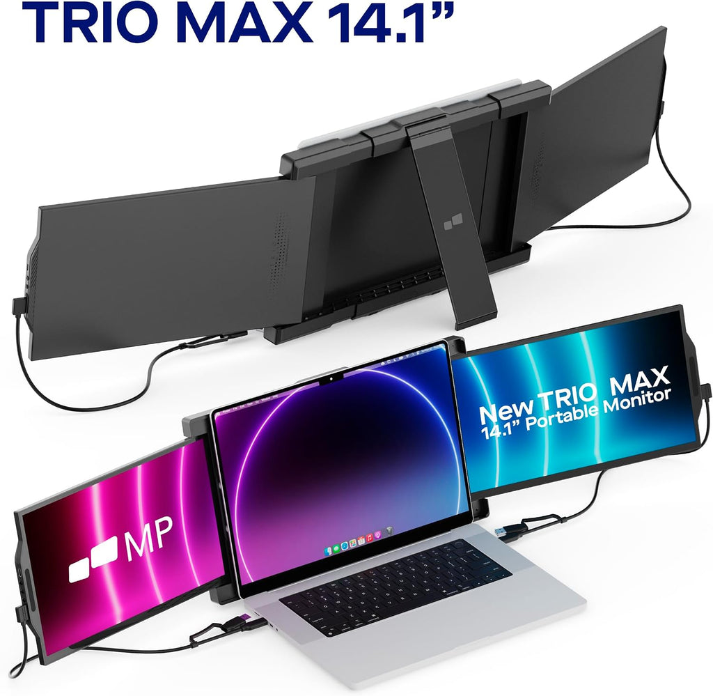 Mobile Pixels Trio Max Portable Monitor, The On-The-Go Dual-Screen Laptop Monitor, 14' Full HD IPS Display, USB A/Type-C, Plug and Play, Sleek Design (1pc 14' Trio Max)