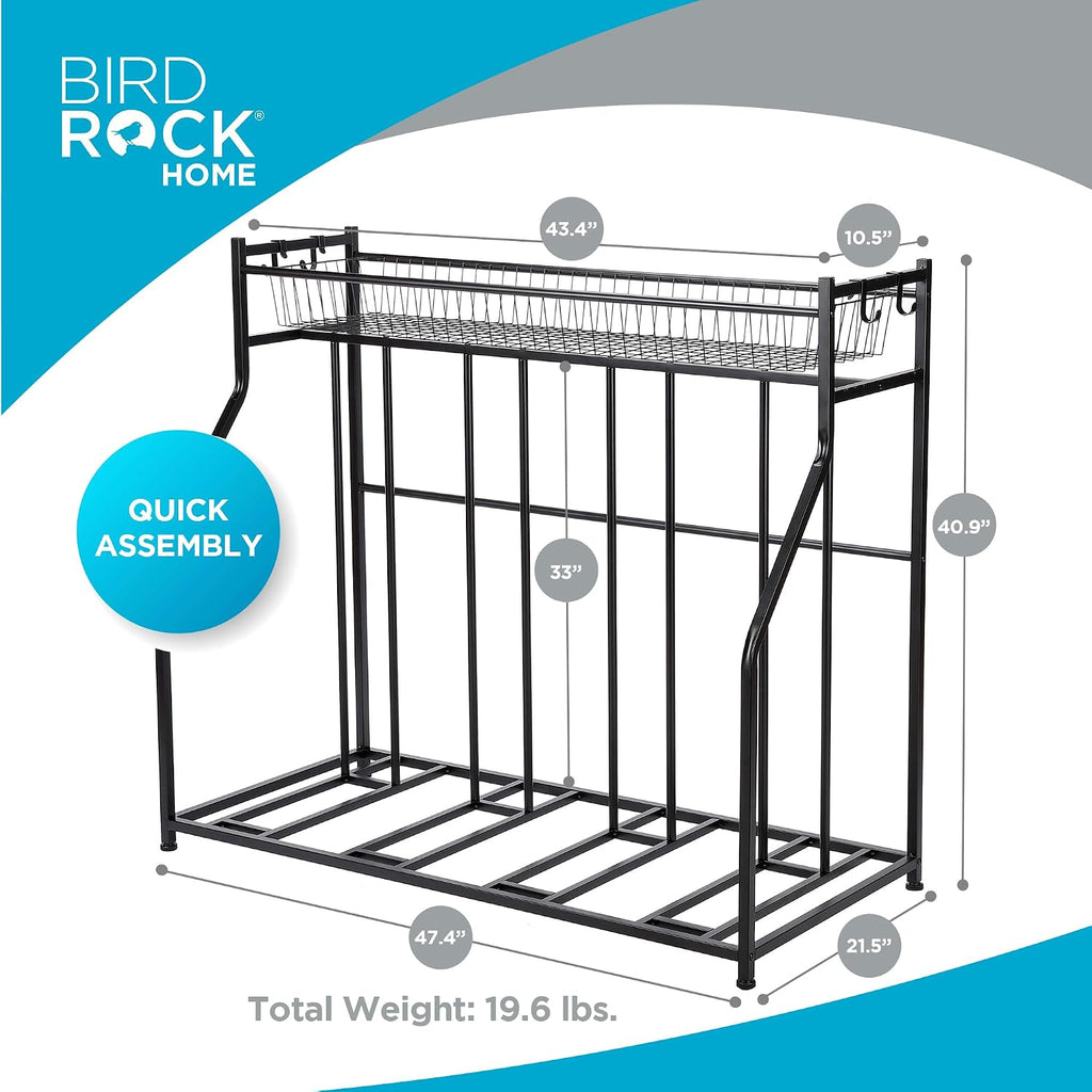 BIRDROCK HOME Bike Rack Garage Storage Floor Stand - Freestanding Organizer for Outdoor Yard - Upright Wall Mount for Scooters, Rakes, Motorcycles, Hoverboards, Gloves - Holds 4 Bicycle - Black