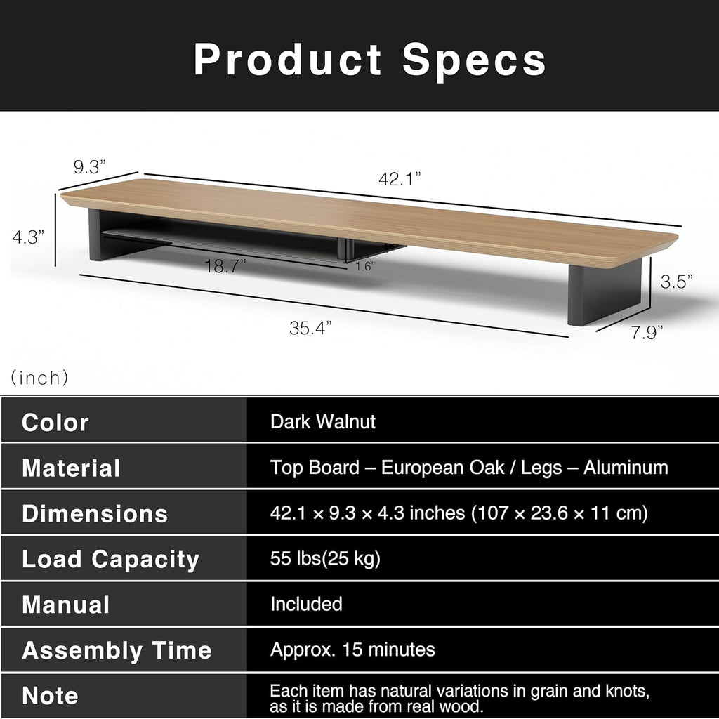 amesoba White Oak Dual‑Tier Ergonomic Desk Setup – Modern Wooden Monitor Stand & Workspace Riser, Home Office & Minimalist Aesthetic (White Oak, Large)