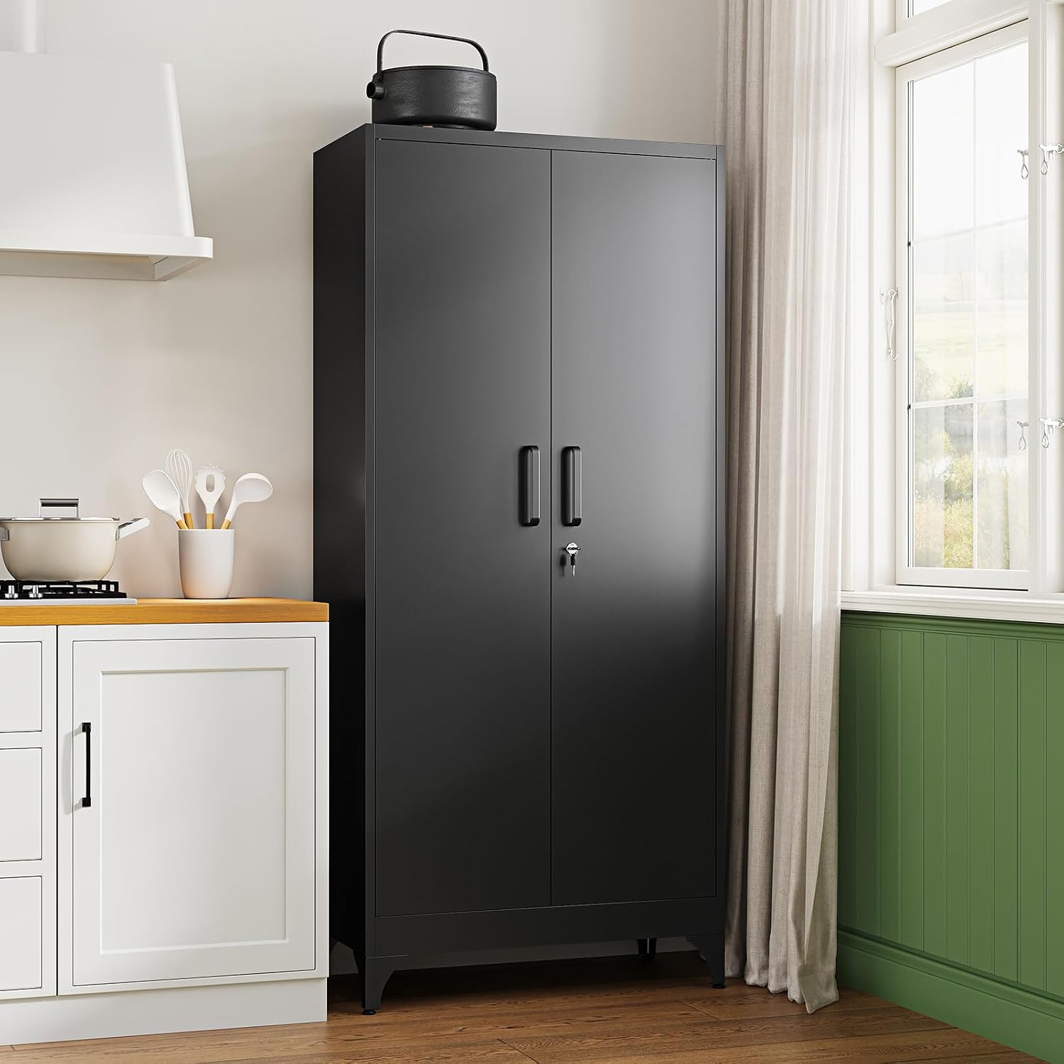 Letaya 71' H Metal Storage Cabinet with 2 Doors and 4 Shelves,Tall Kitchen Pantry Cabinets,Utility Pantry Organizers for Cupboard/Dining/Bathroom/Home Office/Garage, Steel Tool Cabinets