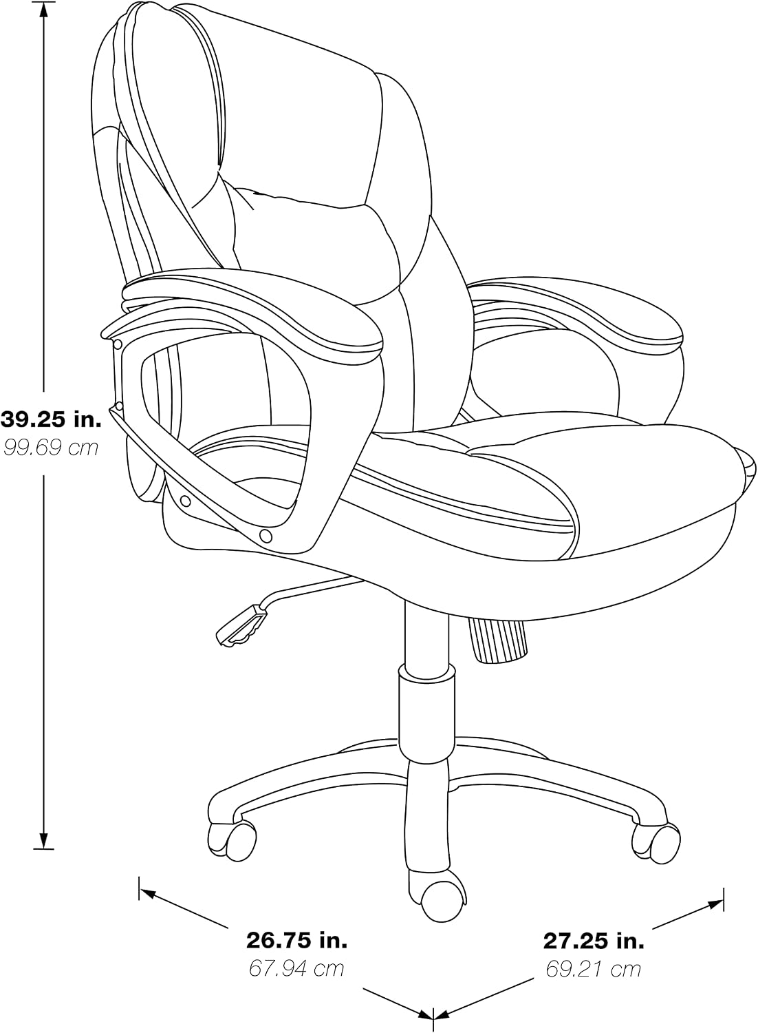 Office Star FL Series Faux Leather Manager's Adjustable Office Chair with Lumbar Support and Padded Arms, Black