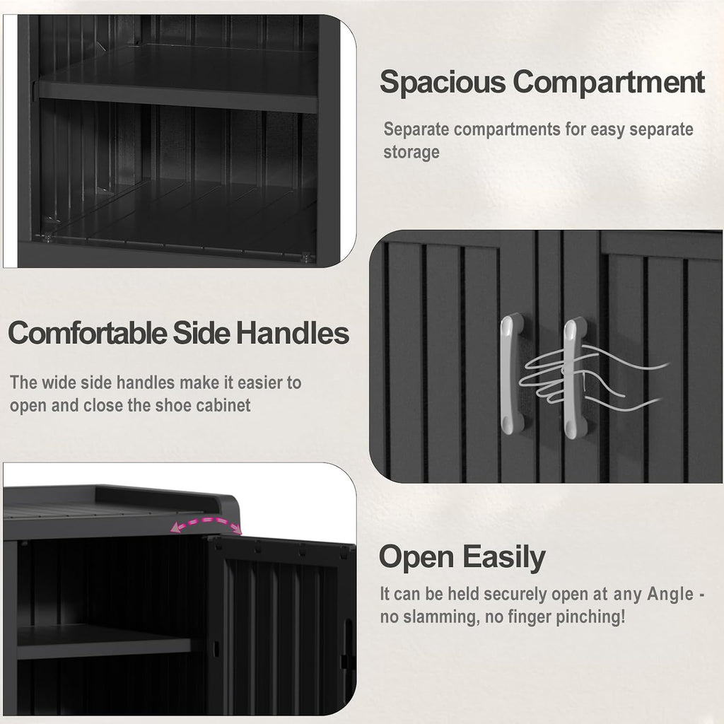ROJIK Shoe Cabinet Waterproof UV-Resistant,Storage Bench Indoor Outdoor with Adjustable Shelves,for Entryway Bedroom,Hallway,Living Room(3 Door,Black)