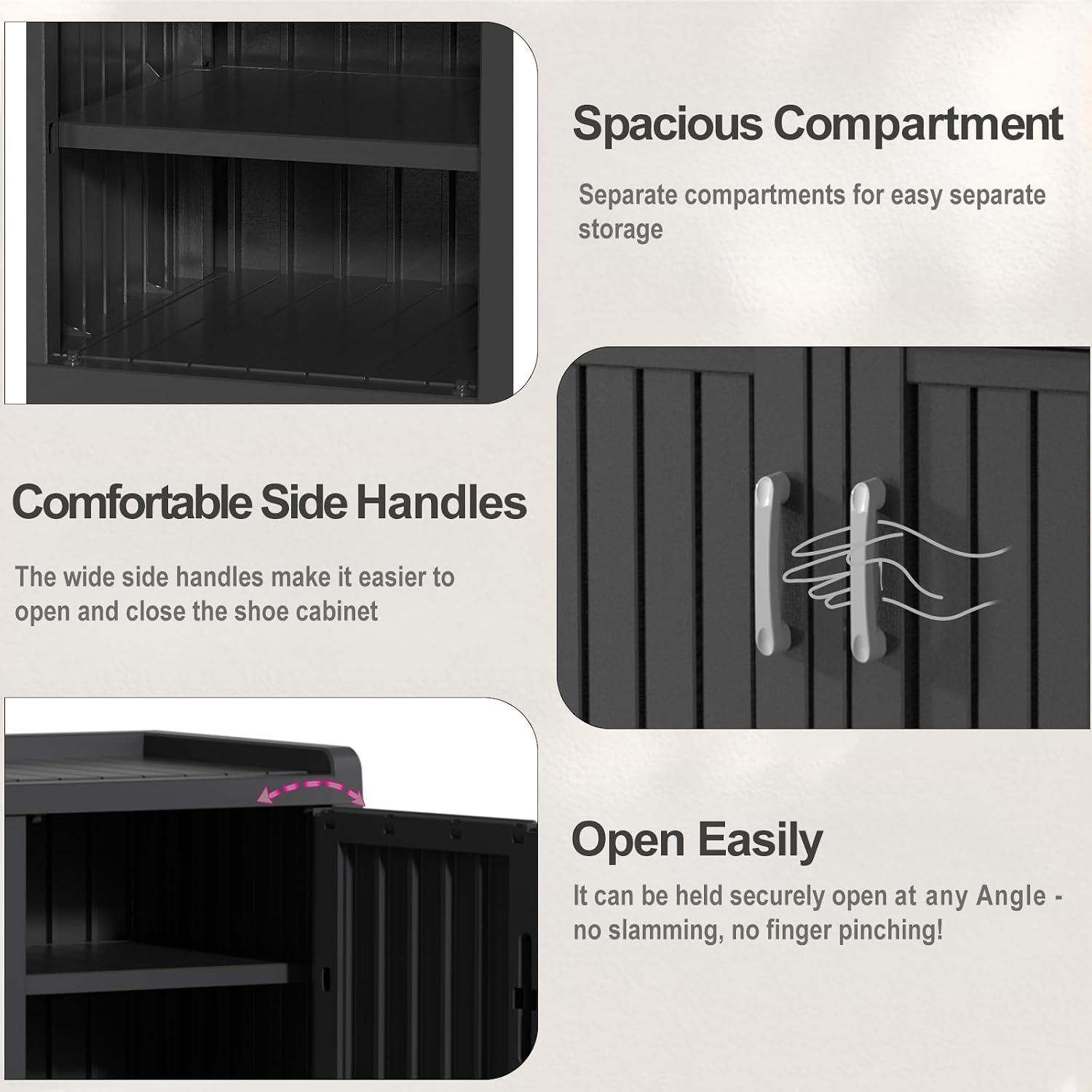 ROJIK Shoe Cabinet Waterproof UV-Resistant,Storage Bench Indoor Outdoor with Adjustable Shelves,for Entryway Bedroom,Hallway,Living Room(3 Door,Black)