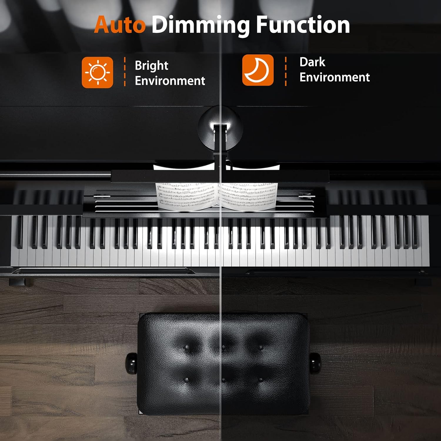 Quntis 55'' Ultra Wide Illumination Piano Light, 12W LED Professional Eye Caring Piano Lamp with Auto-Dimming, Dimmable Modern Reading Lamp, 2H Timer, Music Stand Light for Upright Piano