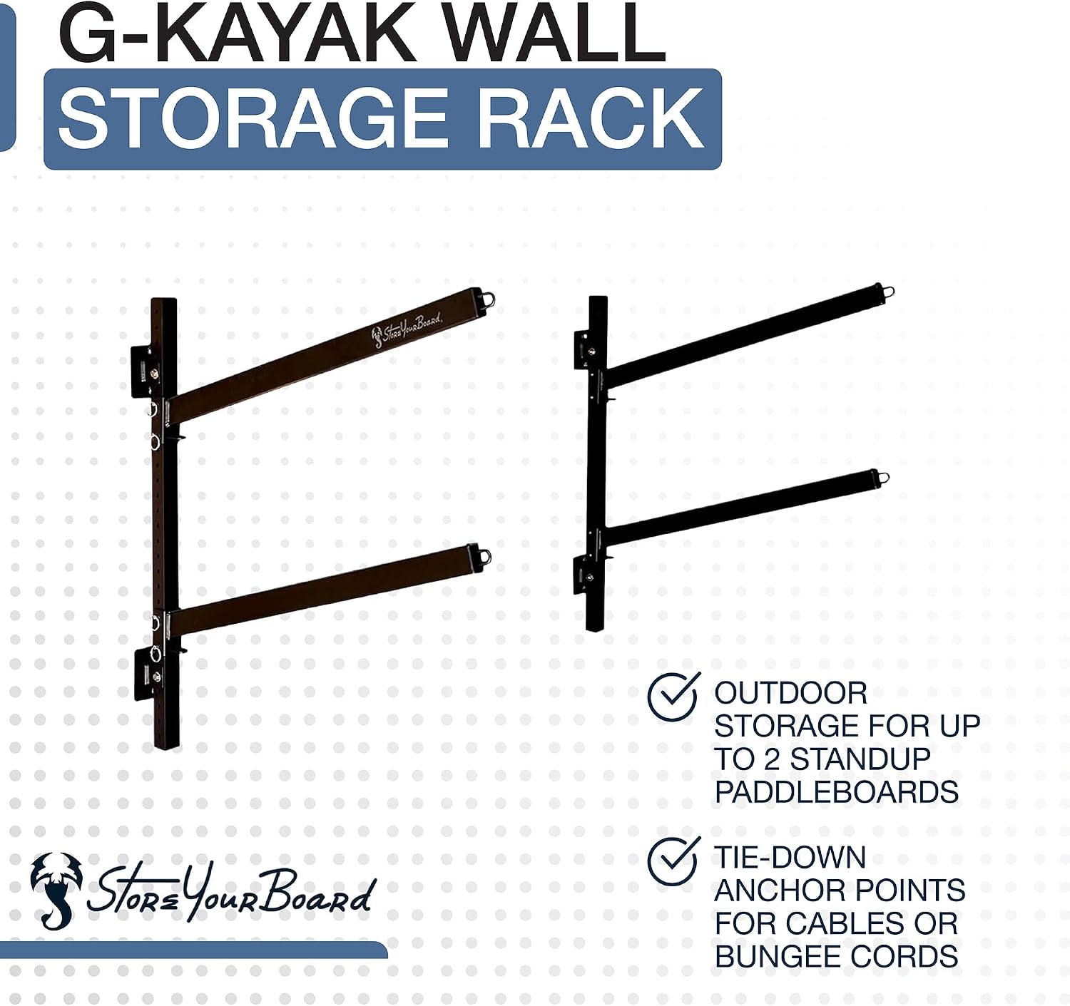 StoreYourBoard G-Kayak Wall Rack – Heavy-Duty Indoor Kayak Rack for 2 Boats, Adjustable Storage Wall Mount Hanger, Space-Saving Indoor Storage for Kayak Wall Mount - Holds 200 lbs - Silver
