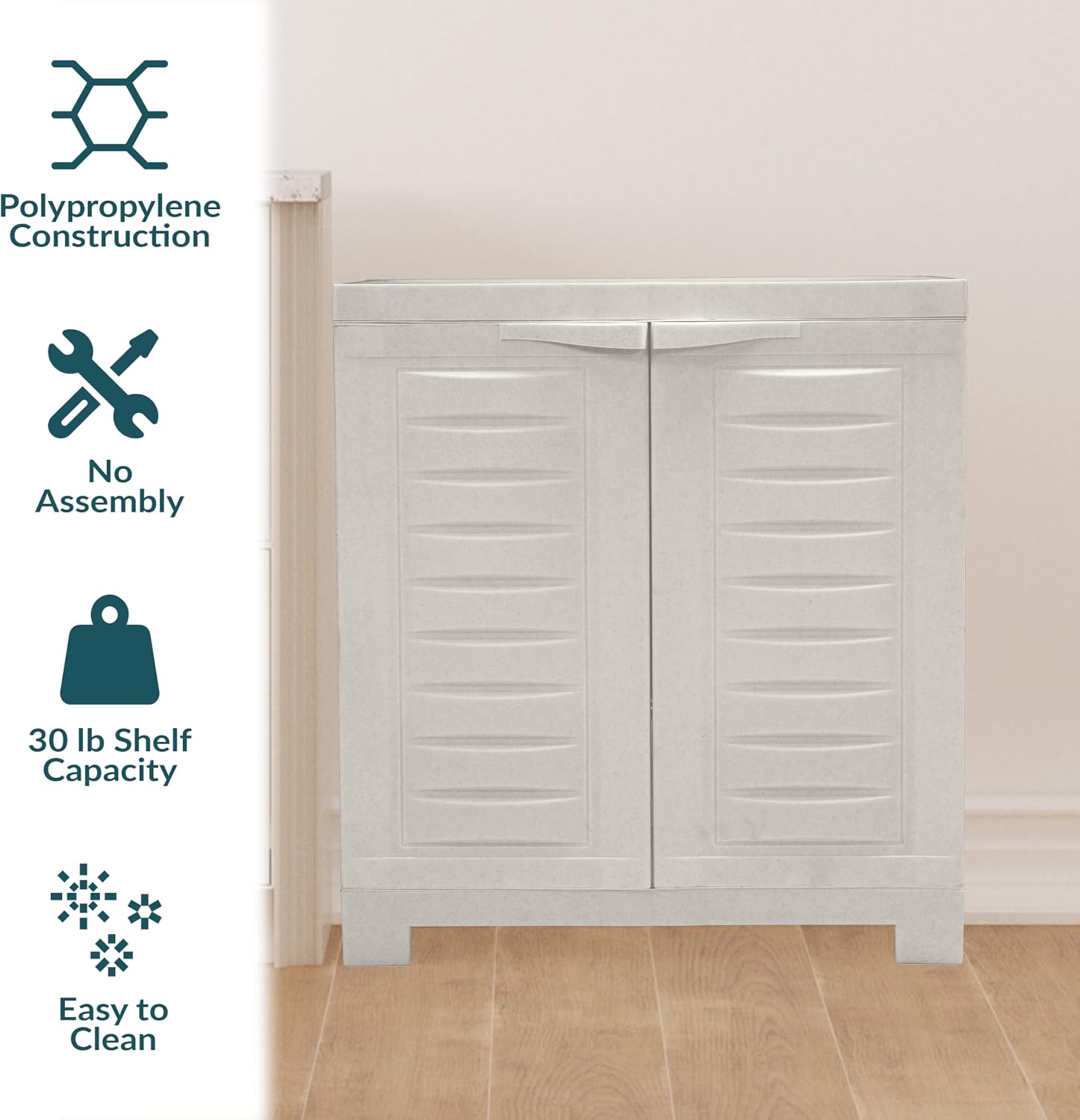 Sunnydaze 25.5' H Resin Garage Storage Cabinet - Garage Cabinet with Doors - Freestanding Utility Storage for Laundry Room, Office, Basement - Speckled White