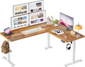 TIQLAB Standing Desk L Shaped, 63x55 Inch Adjustable Height, Electric Stand Up Desk, Corner Sit Stand Desk with Splice Board, Light Rustic Brown