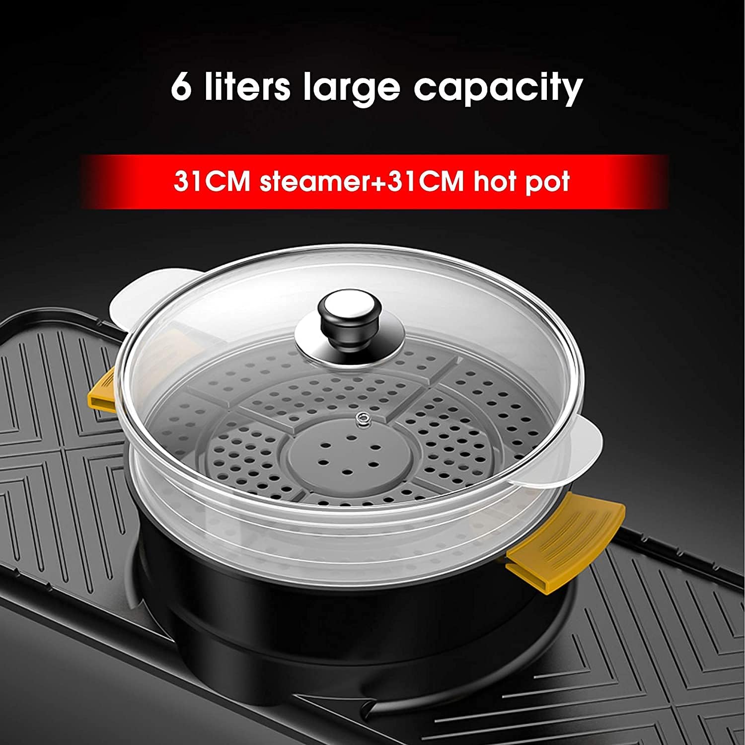 BBQ Smokeless Grill Electric Grill and Hot Pot, Multifunctional BBQ hot Pot Double Pot with 5 Temperature adjustments,Portable Home Electric Barbecue 2 in1 Outdoor Teppanyaki Grill/Shabu Pot (Size :