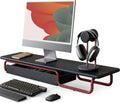 Fenge Dual Monitor Riser, 37 Inch Monitor Stand for Desk, Solid Wood Desk Shelf with Large Drawer Organizer, No Assembly Computer Stand for PC, Laptop, Printer, TV