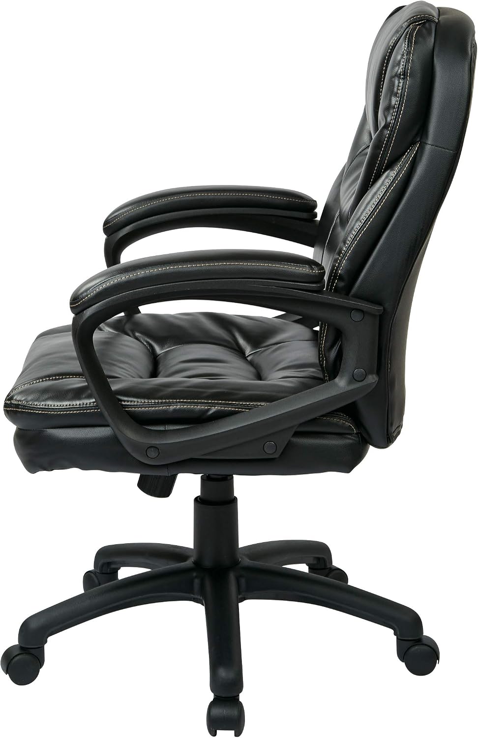 Office Star FL Series Faux Leather Manager's Adjustable Office Chair with Lumbar Support and Padded Arms, Black