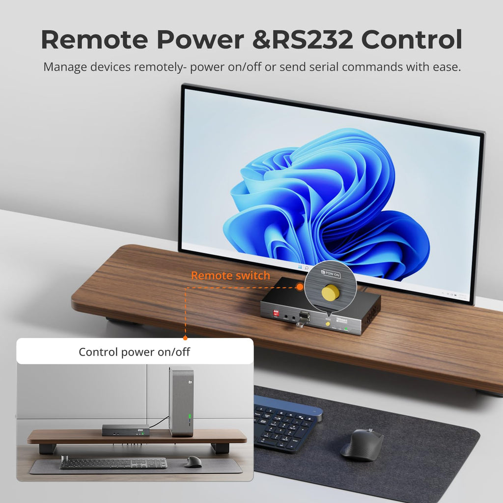 TESmart 4K@30Hz HDMI KVM Extender 328ft/100m Over CAT6/6A – PoE Powered | Bidirectional Audio & IR | RS232 Extension | Advanced EDID | USB 2.0 | Remote Power Switch Support