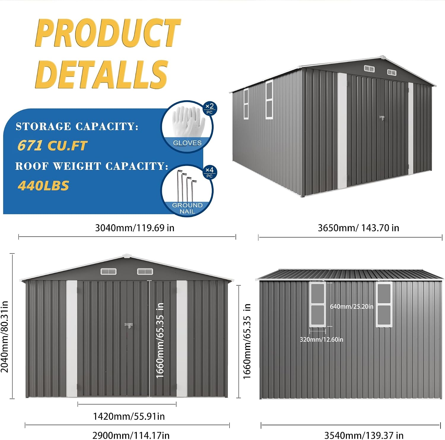 10x12x6.7FT Outdoor Storage Shed, Galvanized Steel Garden Shed with Lockable Door & Window, Waterproof Metal Tool Storage for Garden, Backyard, Patio, Lawn