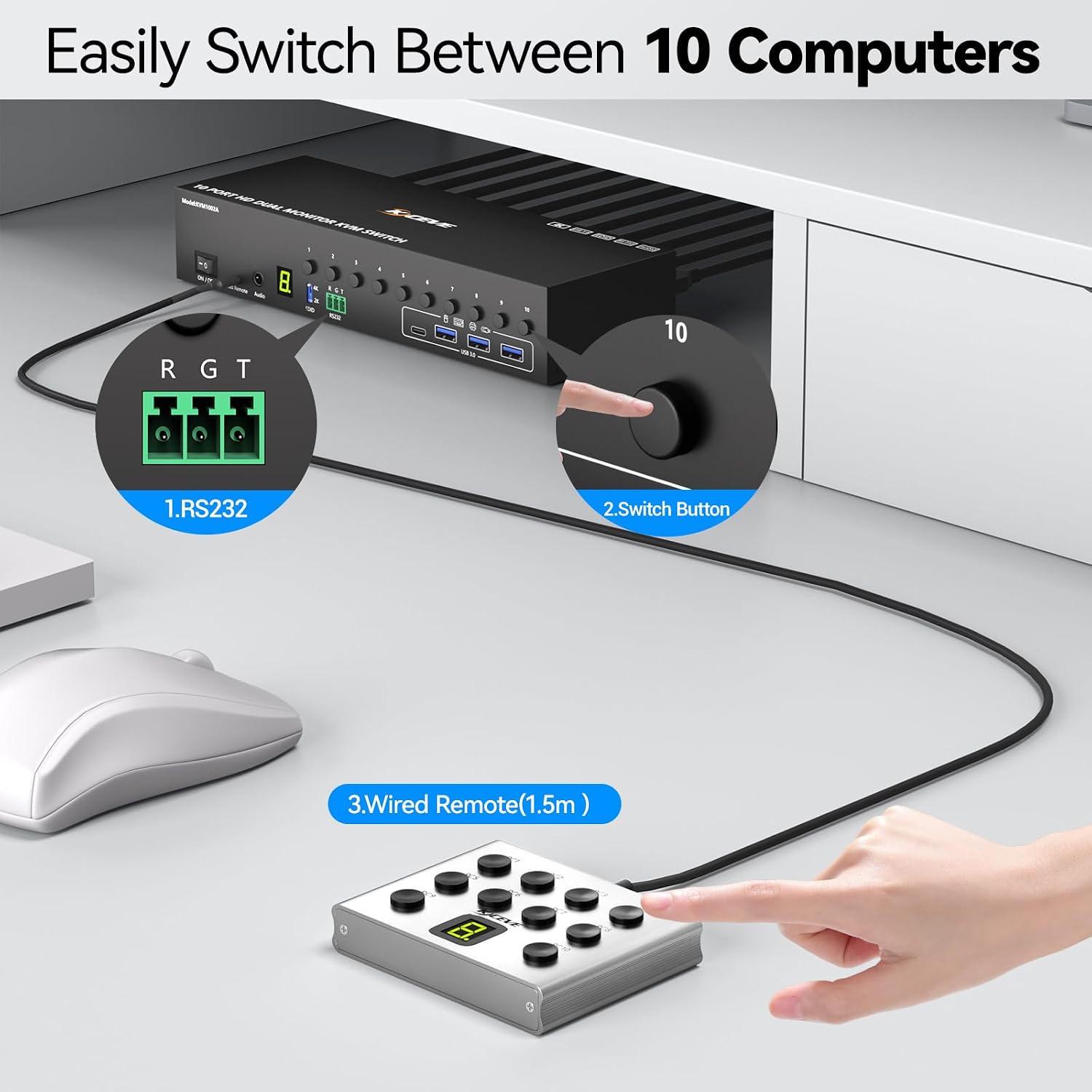 8 Port DisplayPort KVM Switch 4K@60Hz EDID Simulation, USB 3.0 DP KVM Switch for 8 Computers Share 1 Monitor and 4 USB Devices, Audio RS232,Wired Remote, 12V Power Supply & 8 USB Cables Included