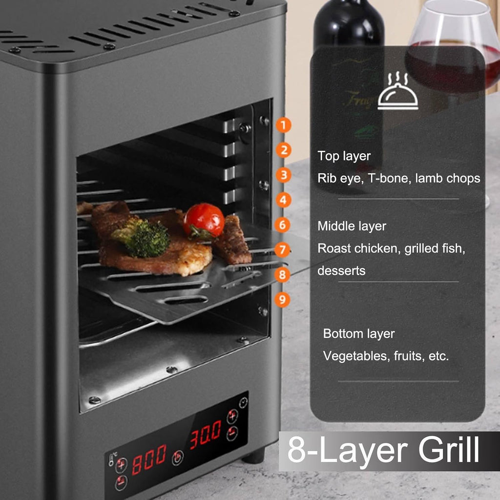 Electric Steak Grill Indoor, 1700w Steak Broiler Automatic Steak Smoker Grill With Gloves/Baking Tray,800℃ Adjustable Temperature & 10min Timer For Beef Chicken Vegetables,A1