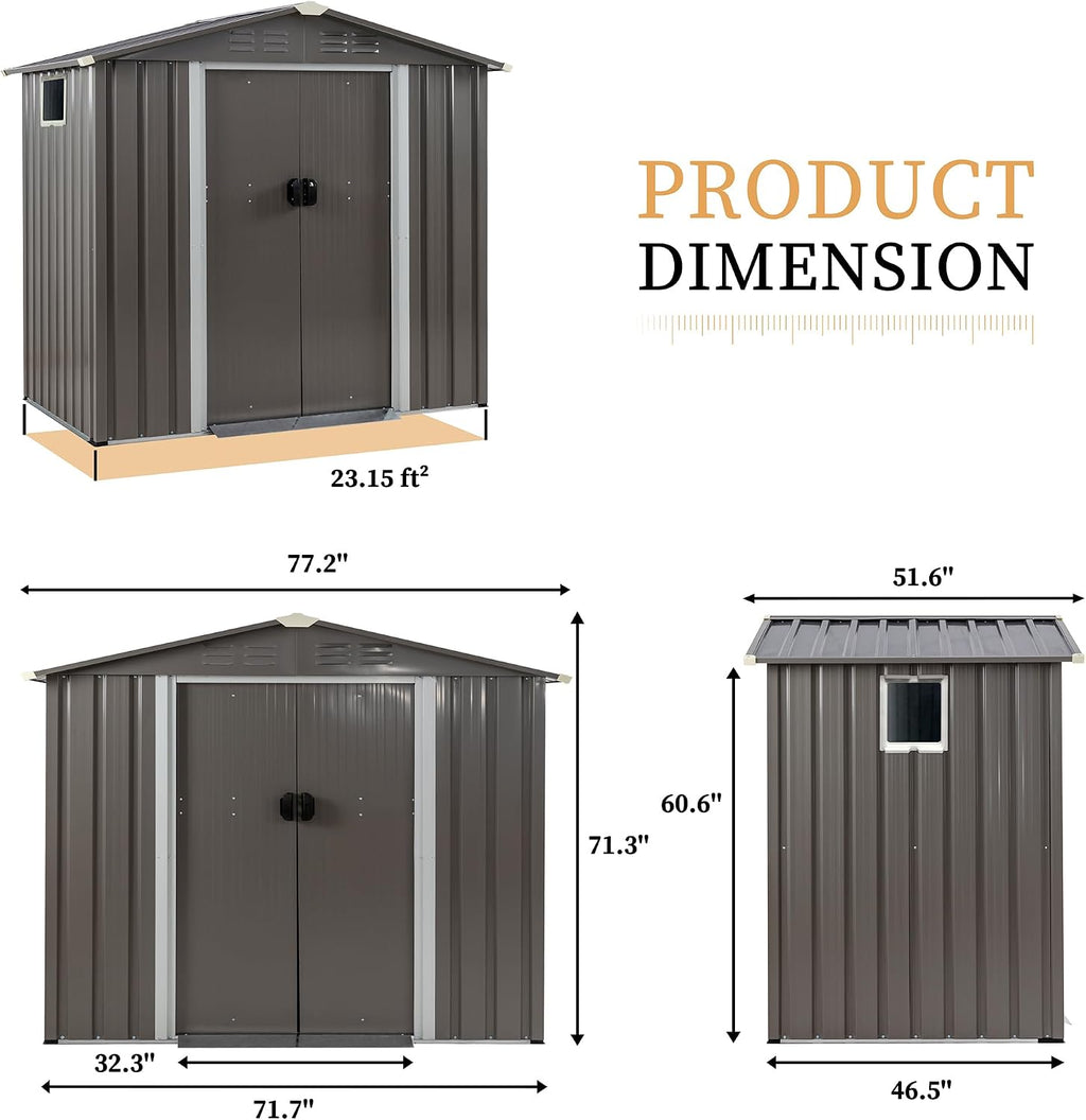 Vongrasig Outdoor Storage Shed, 6 x 4 FT Outside Metal Garden Shed with Large Window and Lockable Door, Waterproof Tool Shed for Backyard Patio, Lawn and Garden (Gray)