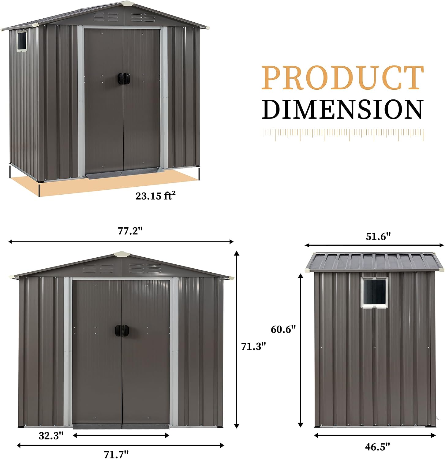 Vongrasig Outdoor Storage Shed, 6 x 4 FT Outside Metal Garden Shed with Large Window and Lockable Door, Waterproof Tool Shed for Backyard Patio, Lawn and Garden (Gray)