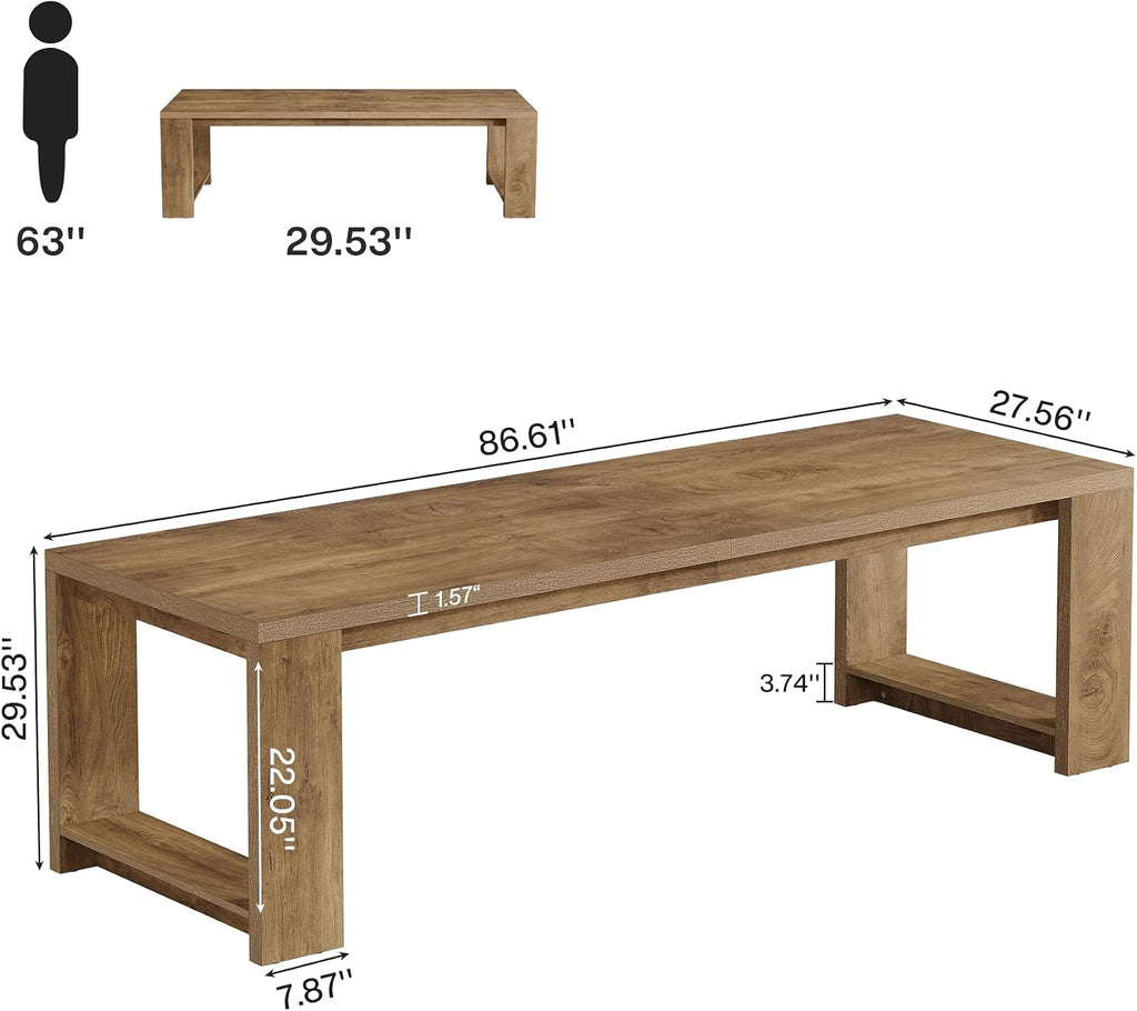 Tribesigns Two Person Desk, 86.6 Inches Extra Long Desk, Double Computer Writing Table, Wood Large Desks Workstation for Home Office, Natural Wood