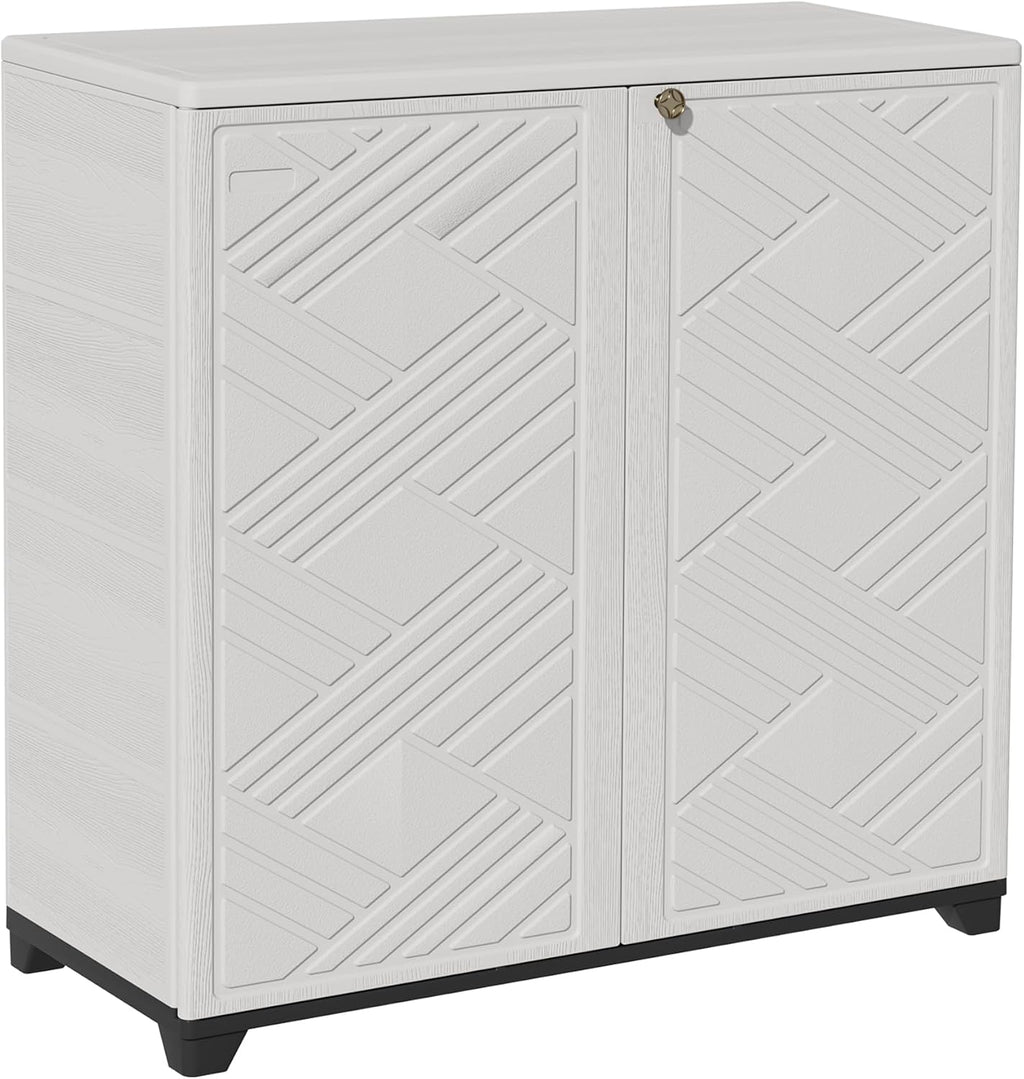 ADDOK Indoor Outdoor Plastic Storage Cabinet 34'x15'x34', Outdoor Storage Shed for Living Room, Hallway, Balcony, Garage, Garden, Backyard-White（W/O Shelf）