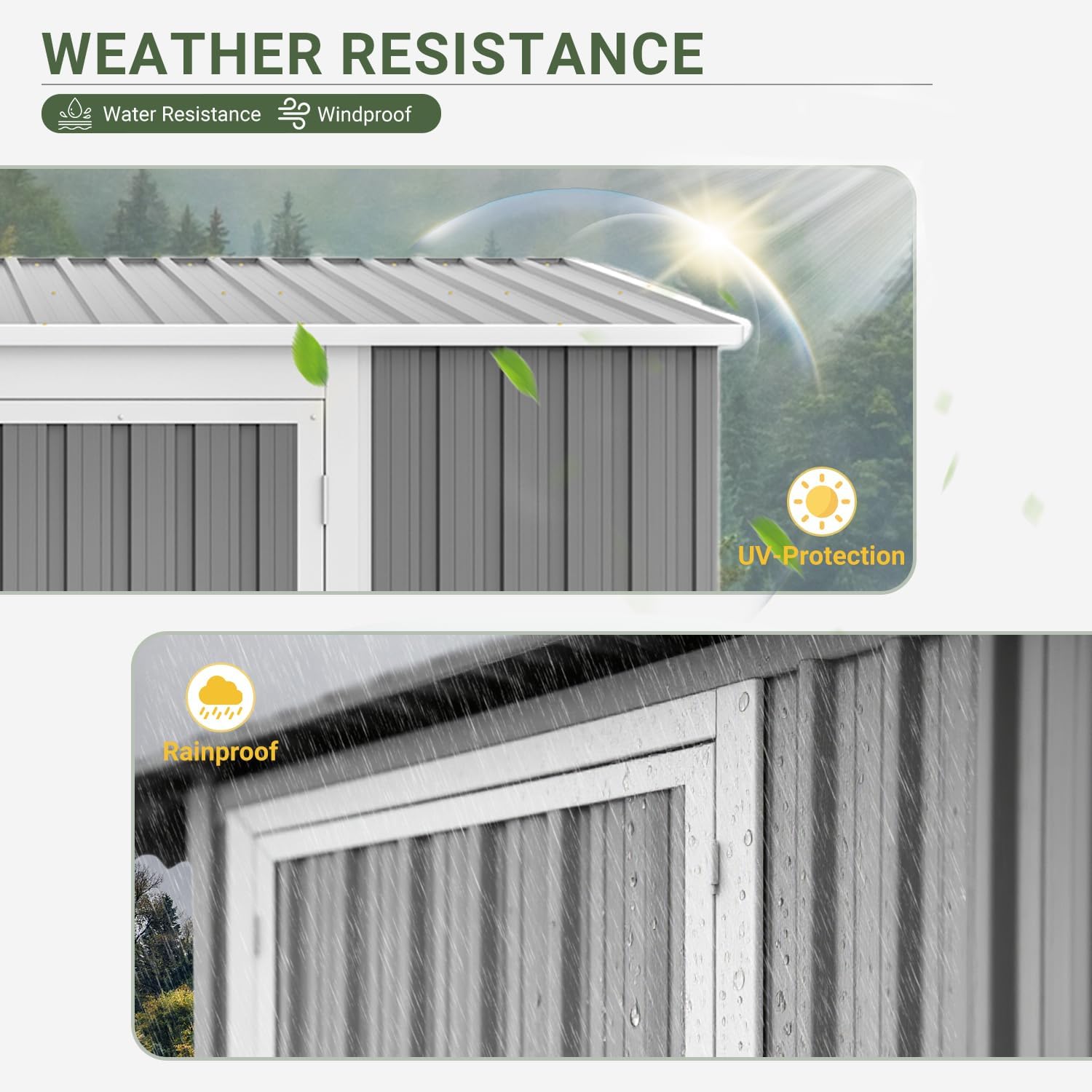 8x6 FT Outdoor Storage Shed with Sloping Roof, Lockable Double Doors & Adjustable Side Door, Weatherproof with Frame Floor, Compact Metal Tool Shed for Garden, Backyard and Patio
