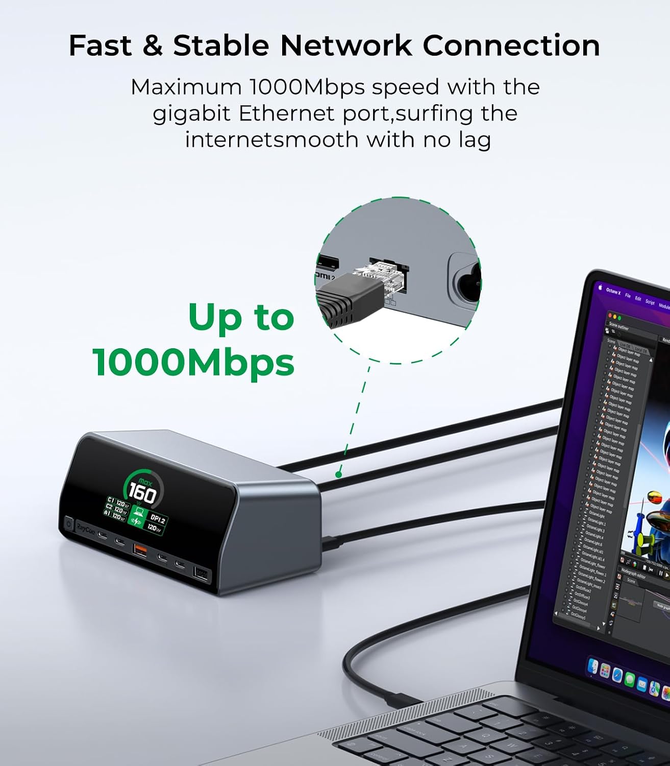RayCue USB C Docking Station, 13-Port Dual 4K Display Laptop Docking Station with 160w Max USB-C Output, 2.26''LCD Smart Display, 10Gbps USB A/C Ports,Ethernet Ports for macOS and Windows