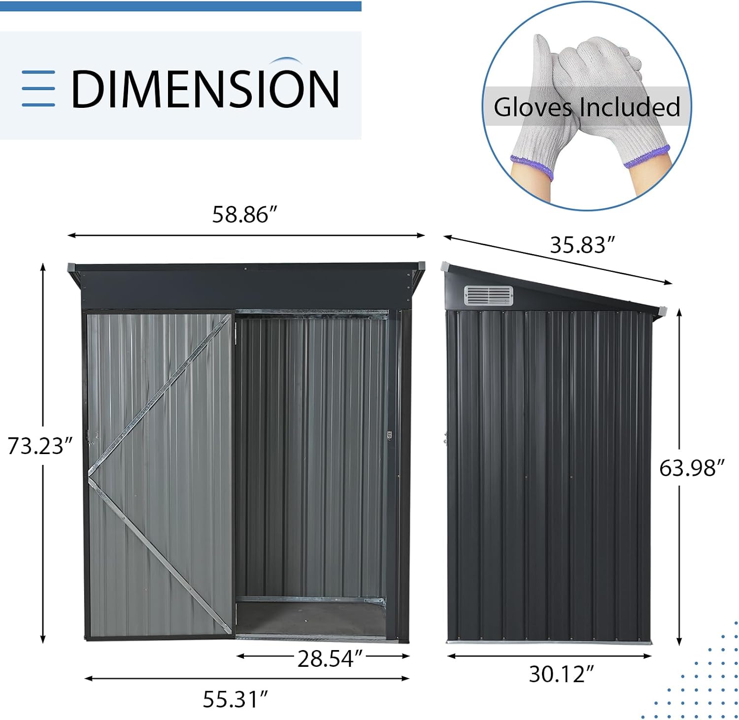 Verano Garden 5'x3' Outdoor Storage Shed, Galvanized Metal Steel Garden Shed W/Lockable Door, Small Waterproof Storage Shed for Backyard, Patio, Lawn (55.31' x 30.12', Black)