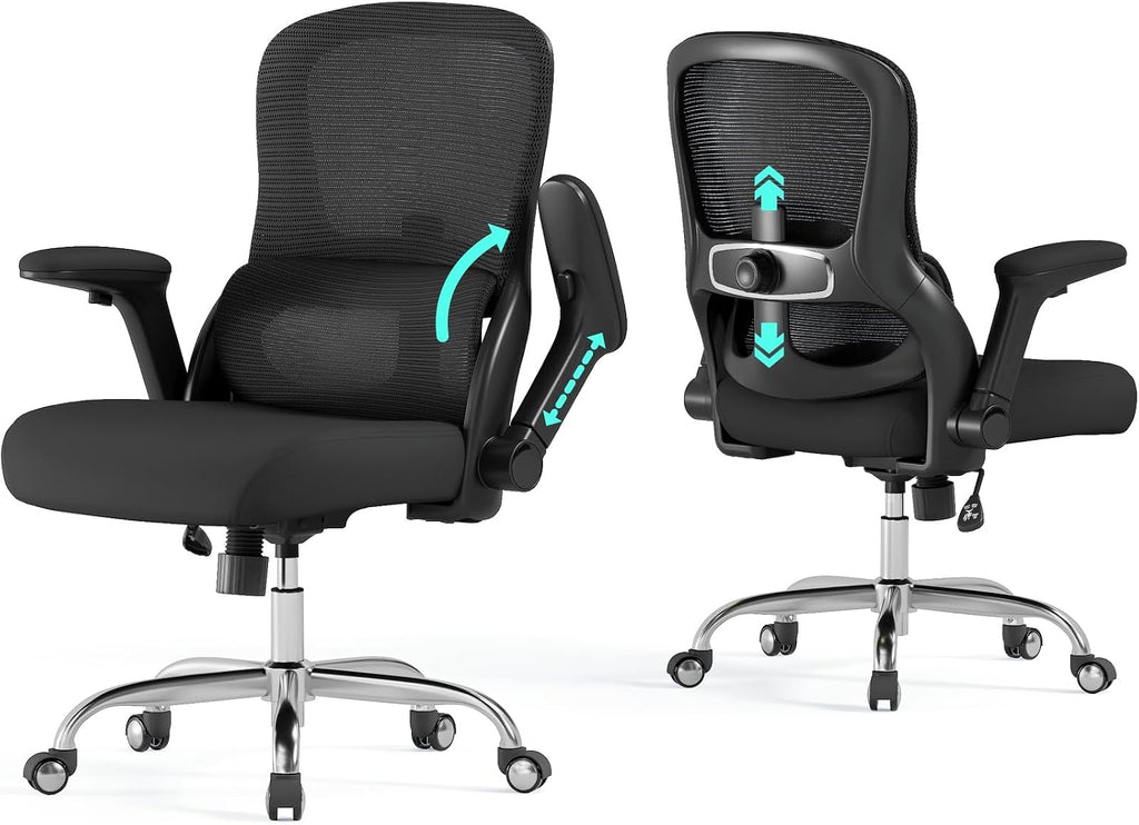 Office Chair Ergonomic Desk Chair Comfy: 400LBS Mesh Computer Chair Ergonomic Gaming Chairs with Wheels Adjustable Lumbar Support and Flip up Armrest-Swivel Executive Chairs Long Hours(Full Black)