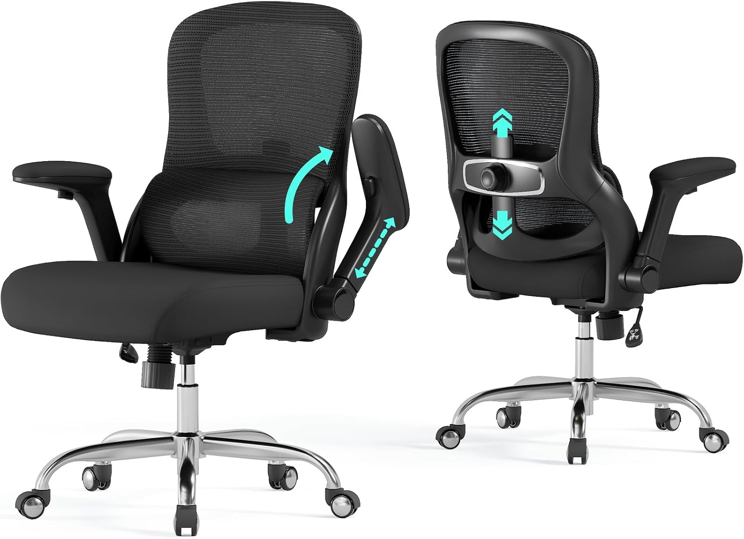 Office Chair Ergonomic Desk Chair Comfy: 400LBS Mesh Computer Chair Ergonomic Gaming Chairs with Wheels Adjustable Lumbar Support and Flip up Armrest-Swivel Executive Chairs Long Hours(Full Black)