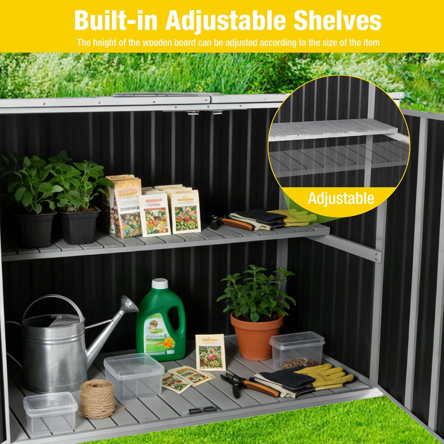 Aivituvin Outdoor Storage Cabinet Trash Can Storage Shed Upgraded with Metal Frame for Garbage Can, Gardening Tools and Accessories 50.4' L x 26.7' D x 41.4' H - Black