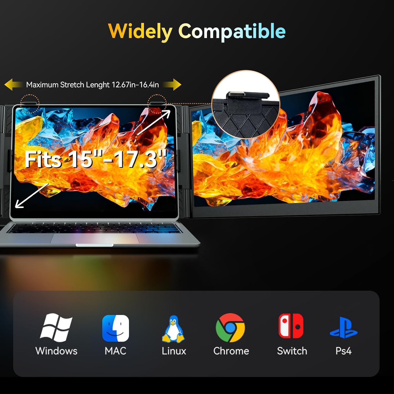Triple Laptop Screen Extender, One Cable Setup 15.3' Portable Monitor for Laptop, 16:10 FHD 1200P Triple Monitor, 100% sRGB Ultra Light External Display for Mac Windows Business Travel