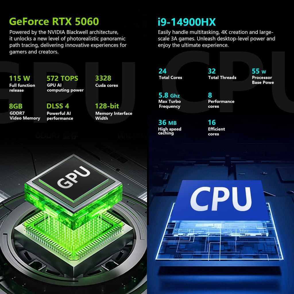 Thunderobot Radiant 16 i9 5060 2.5K Gaming Laptop, 16' QHD+ up to 300Hz 2.5K Display, Core i9-14900HX, GeForce RTX 5060, 64GB DDR5 RAM, 4TB SSD, RGB Backlit Keyboard, Wi-Fi 6, Win 11 Home, Black