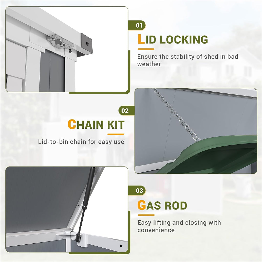 UDPATIO 4.5' x 2.5' Outdoor Storage Shed Horizontal Outdoor Trash Can Storage Box Plastic Shed Resin Cabinet,Gray,41 Cu.Ft