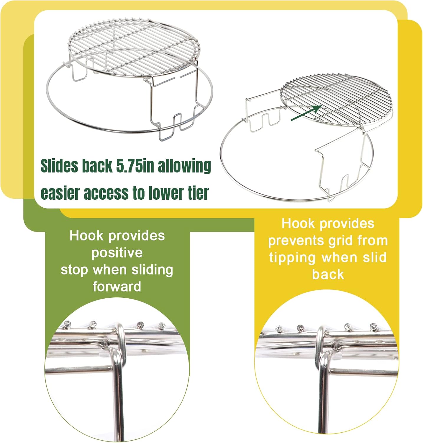 3 Tier 5 Piece Replacement Kit for Large Big Green Egg Accessories,Stainless Steel Grill Stack Rack with Removable Cooking System,BBQ Grill Basket Grill Expander Rack Ultimate Set Fit L BGE
