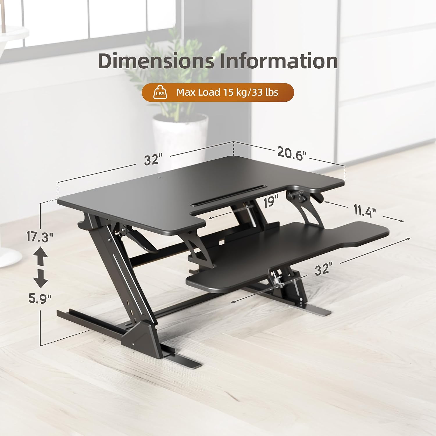 Claiks Standing Desk Converter 32 inch, Height Adjustable Sit Stand Up Desk Riser, Quick Sit to Stand Tabletop Dual Monitor Riser Workstation for Home Office with Keyboard Tray, Black