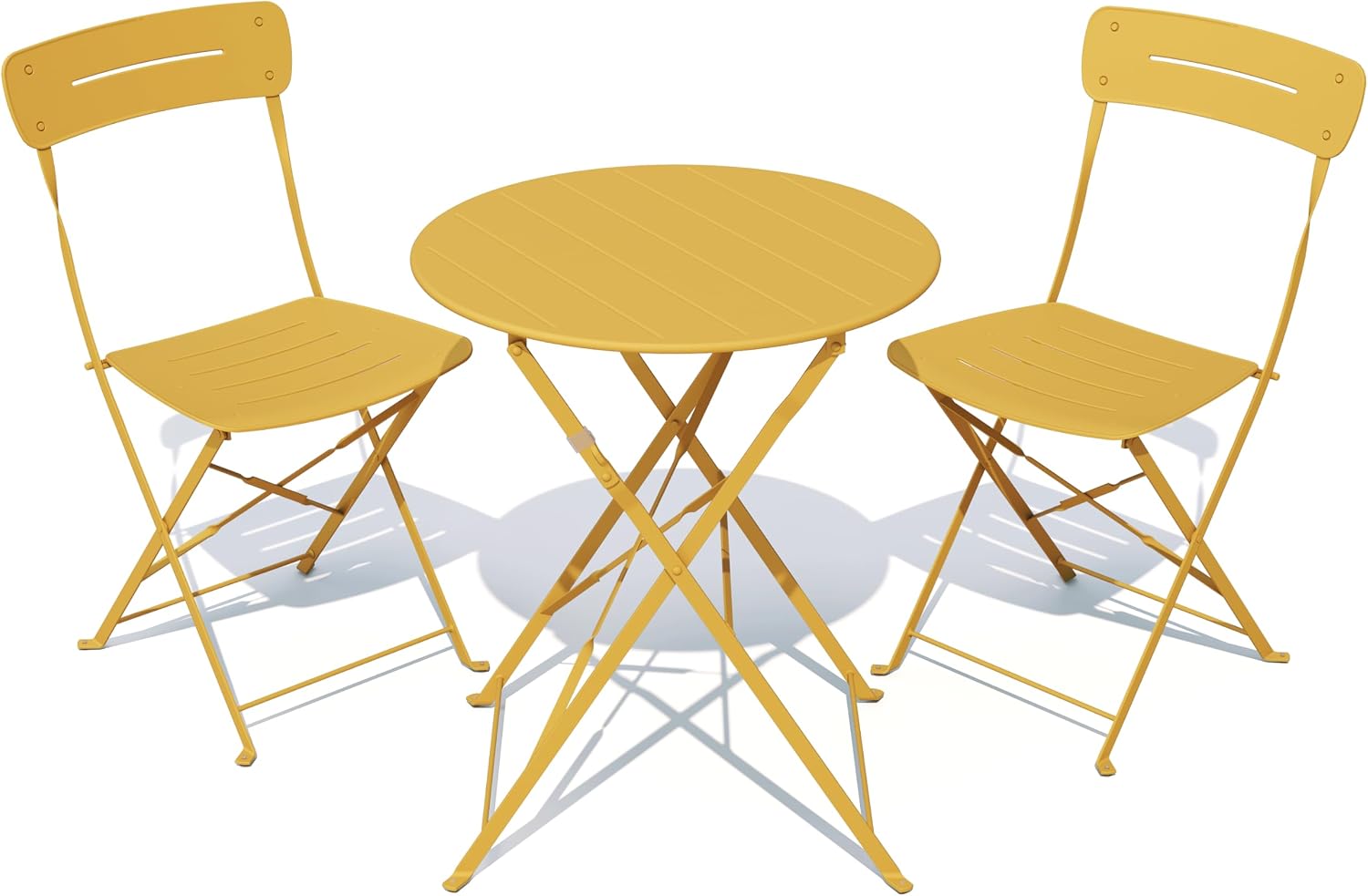 Grand patio Premium Frame Patio Bistro Set, Colorful Folding Outdoor Patio Furniture Sets, 3-Piece Patio Table and Chair Set, Yellow