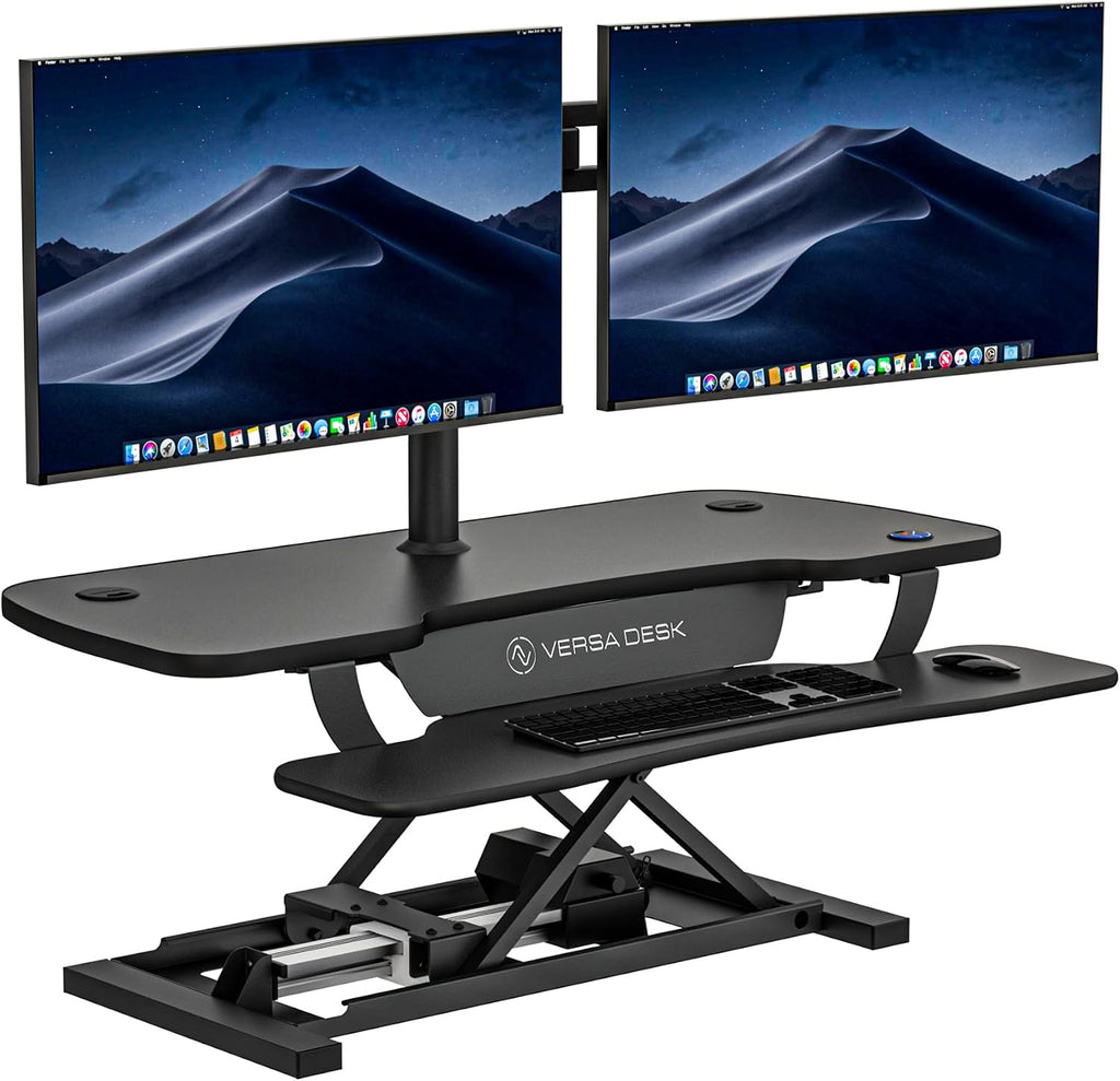 VERSADESK® PowerPro™ 40' x 24' Standing Desk Converter | 40 inch Electric Height Adjustable Sit to Stand Desk Riser w/ Keyboard Tray & USB Hub - Ergonomic Workstation for Home & Office, Black