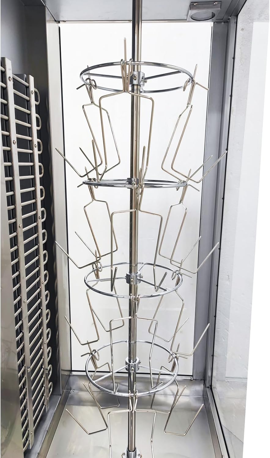 Electric Chicken Grill Machine Rotary Vertical Rotisserie Stainless Steel with Rotating Hanging Basket & Removable Oil Collection Tray 220V 7.5KW 50-300℃ for Meat Chicken Turkey