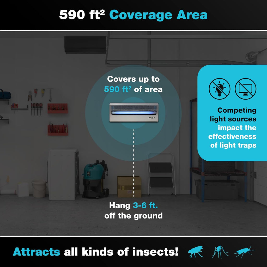Catchmaster Vector 15 Silver, 800 sq. ft. Catch Radius, UV Light Fly Traps Indoor for Home, Gnat Traps for House Indoor, Electric UV Lamp Insect & Mosquito Killer, Bug Light for Kitchen, Shed, Garage
