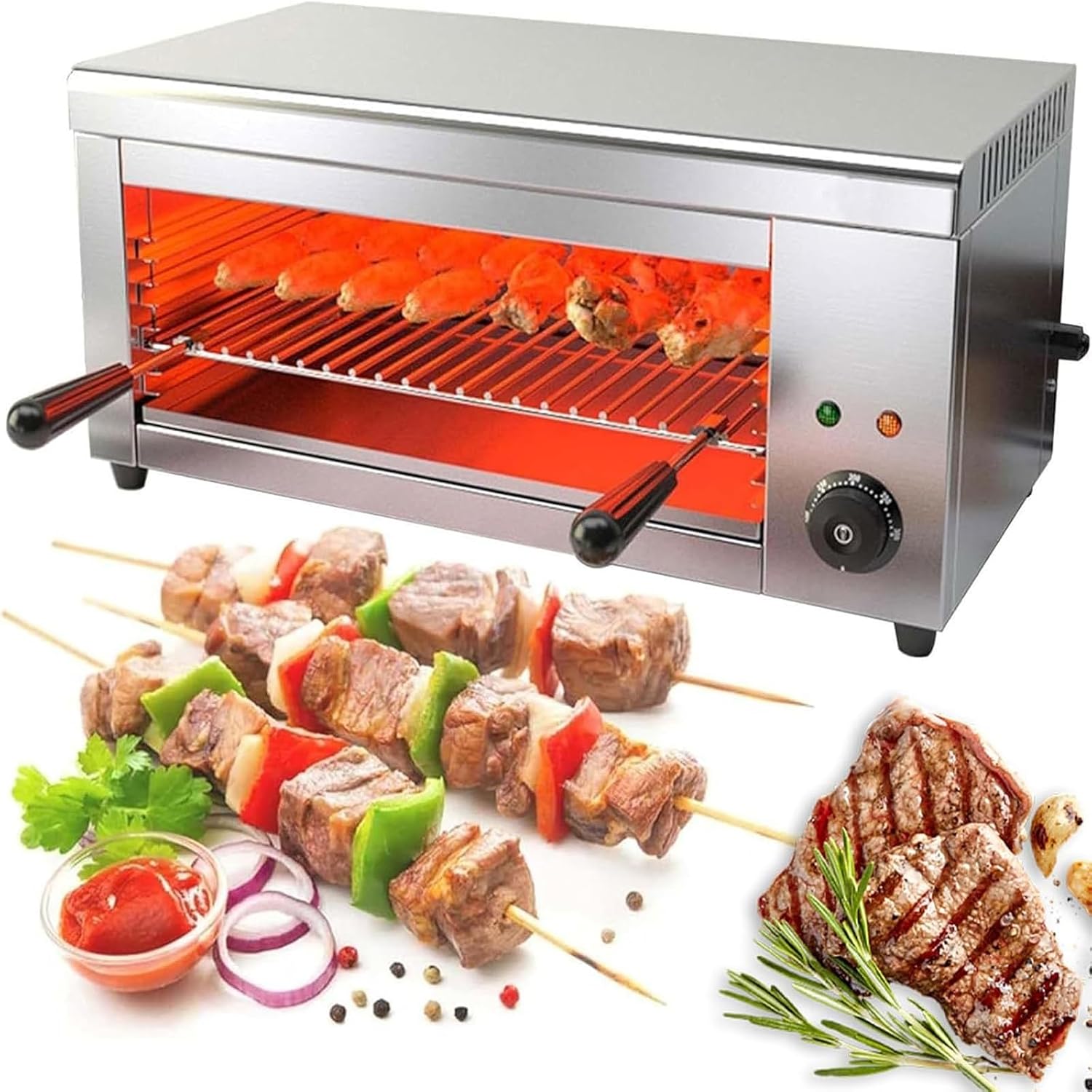4-Tier Adjustable Indoor Electric Grill, 2000W & 30L Capacity - Healthy No-Oil Smoke-Free Design, 50-300°C Temperature Control Knob, Wall Mountable Kitchen Appliance