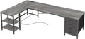 Huuger 63 Inch L Shaped Desk with Fabric Drawers, Reversible Computer Gaming Desk with Power Outlets and USB-C Port, Adjustable Side Storage Shelves, for Work Study Corner Home Office, Grey