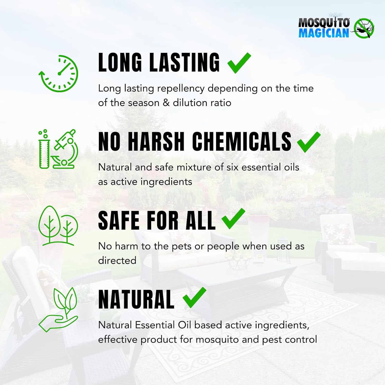 Mosquito Magician 1 Gallon Liquid Concentrate & 15L Battery Operated Backpack Sprayer - User-Friendly - for Yards, Lawns, Patios - Kills Mosquitoes, Fleas, Fire Ants - with 6 Natural Essential Oils