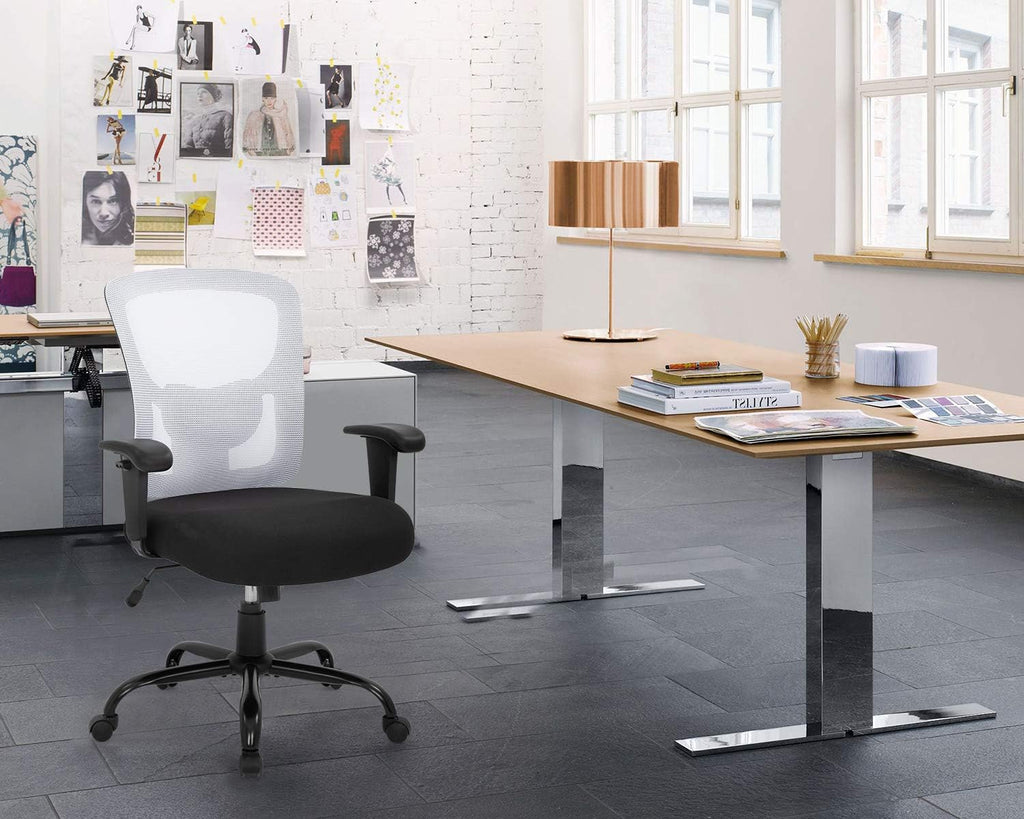 Big and Tall Office Chair 400lbs Desk Chair Mesh Computer Chair with Lumbar Support Wide Seat Adjust Arms Rolling Swivel High Back Task Executive Ergonomic Chair,White