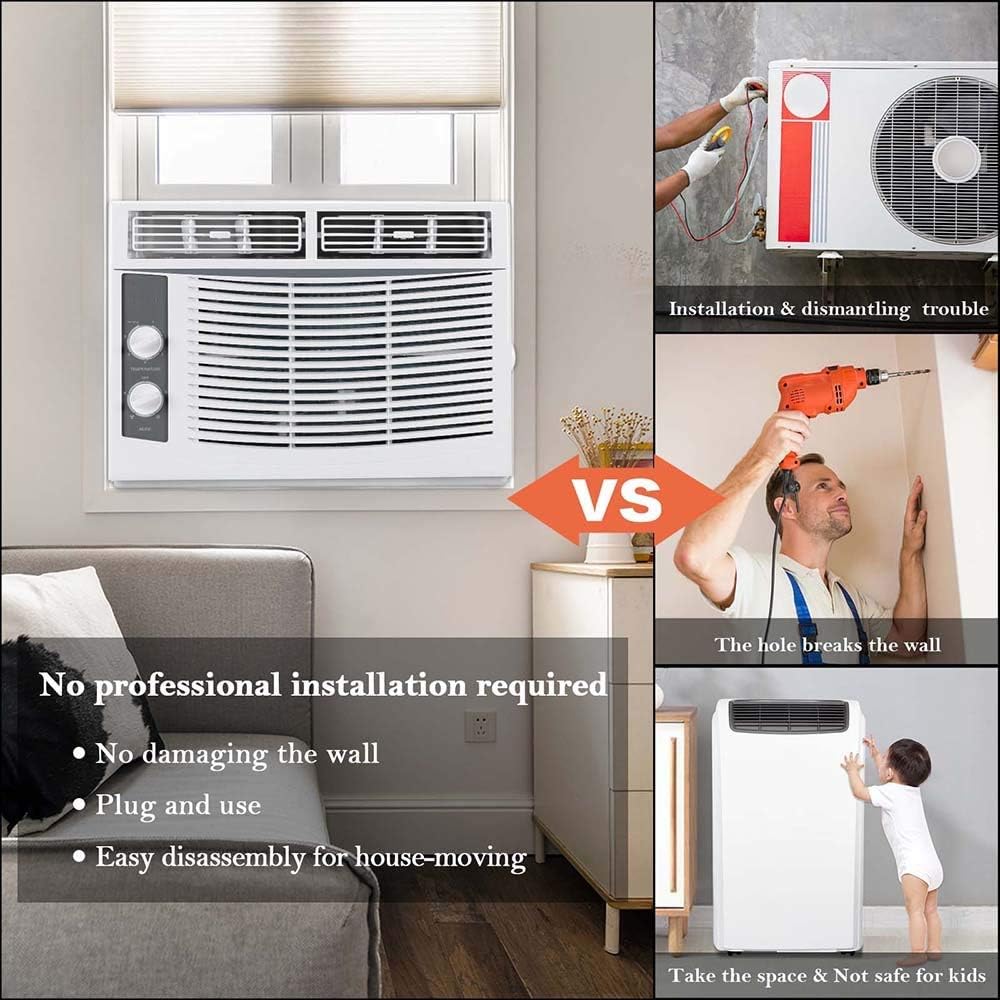ROVSUN 5000 BTU Air Conditioner Window Unit, 115V/60Hz AC for Window, Cooling Rooms up to 150 Sq. Ft, Easy Install Kit Included, White