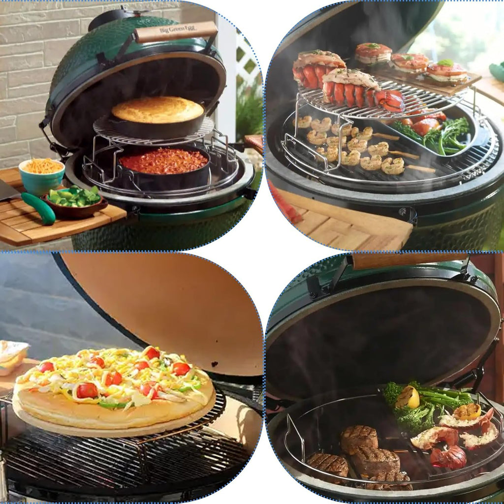 Multi-Level Base Rack Grill Cooking Grates Stack Rack System Kit for BGE, Big Green Egg XL, Kamado Joe Big Joe Smokers 24-inch Charcoal Grill，Expander Rack Cooking Basket Cooking Rack Eggspander Grid