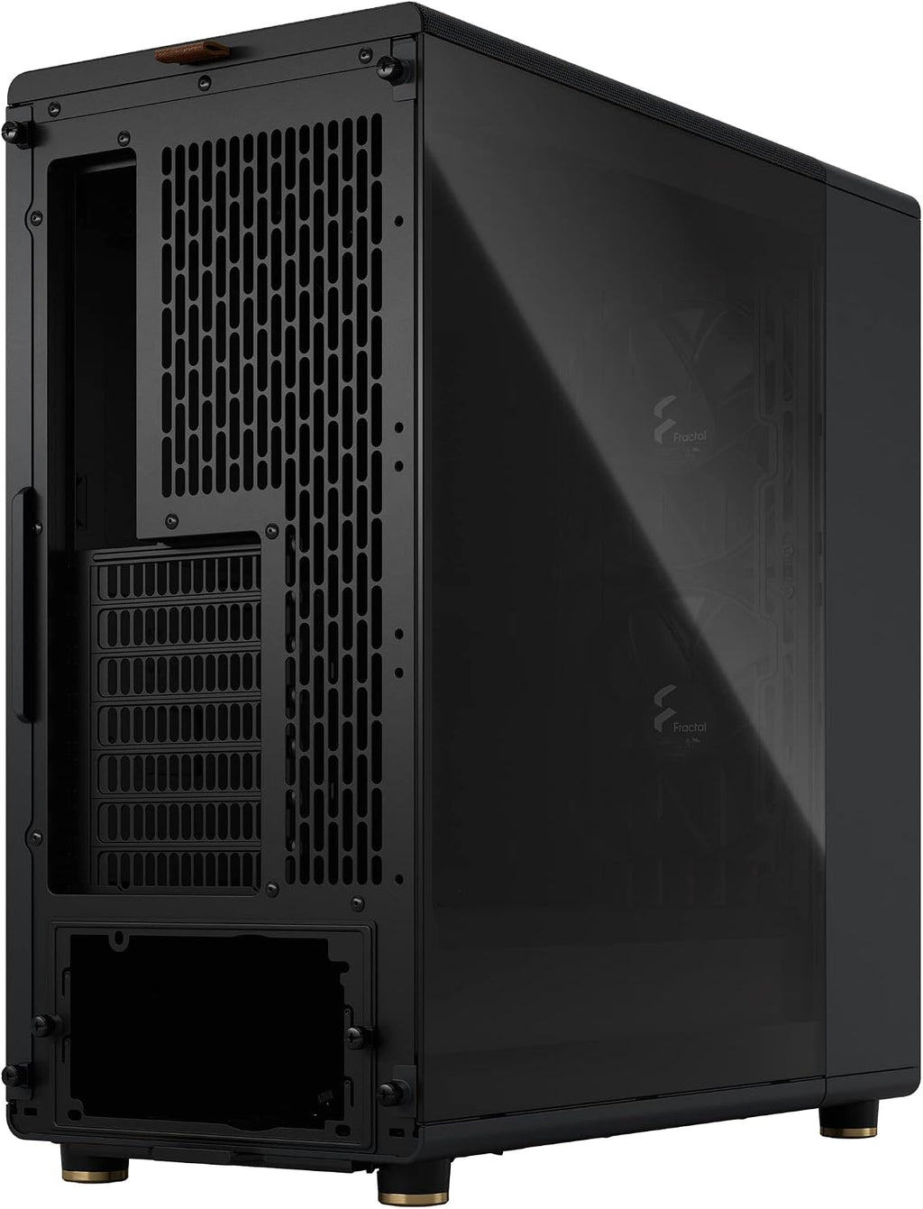 Fractal Design North Charcoal Black Tempered Glass Dark - Genuine Walnut Wood Front - Glass Side Panel - Two 140mm Aspect PWM Fans Included - Type C USB - ATX Airflow Mid Tower PC Gaming Case