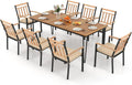 Tangkula 9 Piece Patio Dining Set, Outdoor Dining Furniture Set w/Rectangular Acacia Wood Dining Table & 8 Cushioned Chairs, Metal Frame Dining Set w/Umbrella Hole for Yard, Porch, Garden, Deck