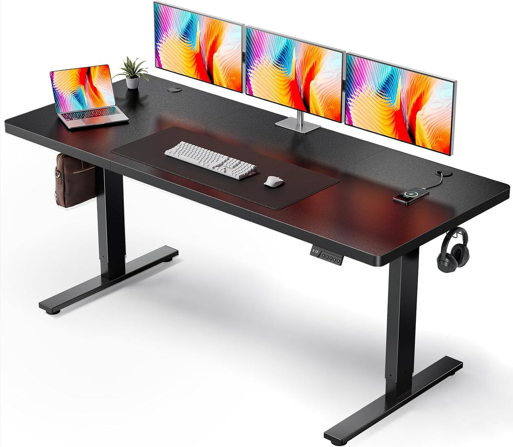 Electric Standing Desk Adjustable - 71x30 Inch Sit Stand Desk with 1 Inch Thick Tabletop, Double Beam Frame, 3 Memory Height Adjustment, Cable Management for Home Office