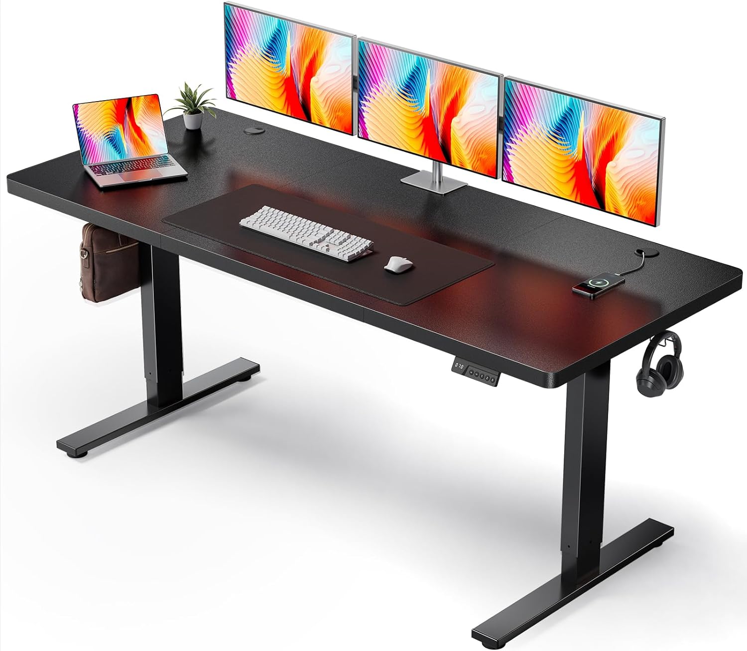 Electric Standing Desk Adjustable - 71x30 Inch Sit Stand Desk with 1 Inch Thick Tabletop, Double Beam Frame, 3 Memory Height Adjustment, Cable Management for Home Office